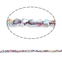 Imitation CRYSTALLIZED™ Element Crystal Beads, Bicone, AB color plated, faceted & imitation CRYSTALLIZED™ element crystal, Violet, 4x4mm, Hole:Approx 1mm, Length:Approx 18.5 Inch, 10/