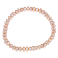 Sötvatten odlade Pearl Bracelet, Freshwater Pearl, Knapp, naturlig, rosa, 6-7mm, Såld Per Ca 7.5 inch Strand