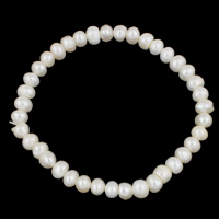 Sötvatten odlade Pearl Bracelet, Freshwater Pearl, Potatis, naturlig, vit, 6-7mm, Såld Per Ca 7.5 inch Strand