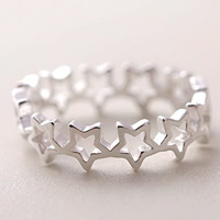 Brass Cuff Finger Ring, Star, real silver plated, 3-5mm, US Ring Size:5, Sold By PC