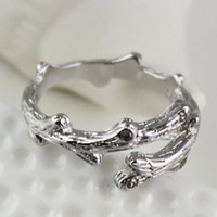 Brass Cuff Finger Ring, Branch, real silver plated, 5-15mm, US Ring Size:5, Sold By PC