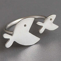 Brass Cuff Finger Ring Fish real silver plated brushed 10-20mm US Ring Sold By PC