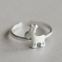 Brass Cuff Finger Ring, Deer, real silver plated, brushed, 10-20mm, US Ring Size:5, Sold By PC