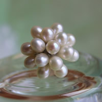 Freshwater Pearl Finger Ring, with Brass, Rice, silver color plated, natural, white, 5-6mm, US Ring Size:8, Sold By PC
