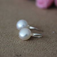Freshwater Pearl Stud Earring brass earring hook Button silver color plated natural white 8-9mm Sold By Pair