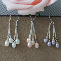 Freshwater Pearl Drop Earring, with Brass, Rice, silver color plated, natural, more colors for choice, 7-8mm, Sold By Pair