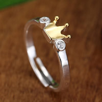 Brass Open Finger Ring Crown real silver plated adjustable & with rhinestone & two tone 5-10mm US Ring Sold By PC
