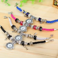 Women Watch Bracelet Zinc Alloy with Rhinestone Clay Pave & Nylon Cord & Glass platinum color plated faceted nickel lead & cadmium free 25mm 5mm Sold Per Approx 8.7 Inch Strand