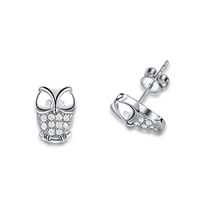 Zinc Alloy Stud Earring stainless steel post pin Owl platinum plated micro pave cubic zirconia nickel lead & cadmium free Sold By Pair
