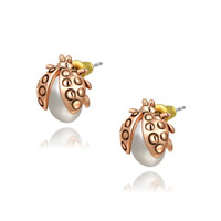 Zinc Alloy Stud Earring with ABS Plastic Pearl stainless steel post pin Ladybug real rose gold plated nickel lead & cadmium free Sold By Pair