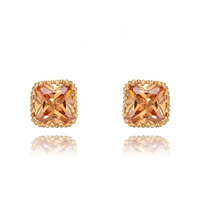 Cubic Zircon (CZ) Stud Earring Brass stainless steel post pin Square real rose gold plated with cubic zirconia & faceted nickel lead & cadmium free Sold By Pair