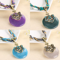 Resin Necklace, Tibetan Style, with Nylon Cord & Glass Seed Beads & Resin, with 5cm extender chain, Flower, antique gold color plated, imitation turquoise & with rhinestone, more colors for choice, nickel, lead & cadmium free, 30-40mm, Sold Per Approx 16.5 Inch Strand