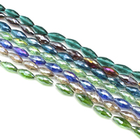 Perles de cristal ovales, Placage coloré, facettes, plus de couleurs à choisir, 8x17mm, Trou:Environ 1mm, Environ 40PC/brin, Vendu par Environ 26 pouce brin