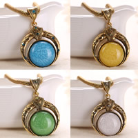 Resin Necklace Zinc Alloy with iron chain & Resin with 5cm extender chain antique gold color plated Bohemian style & imitation turquoise & mesh chain & with rhinestone nickel lead & cadmium free 30-50mm Sold Per Approx 16.5 Inch Strand
