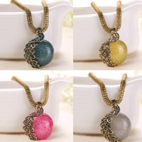 Resin Necklace, Tibetan Style, with iron chain & Resin, with 5cm extender chain, Peacock, antique gold color plated, Bohemian style & imitation turquoise & mesh chain & with rhinestone, more colors for choice, nickel, lead & cadmium free, 30-40mm, Sold Per Approx 16.5 Inch Strand