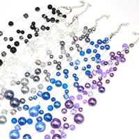 ABS-Kunststoff-Perlen Halskette, mit Eisenkette & Acryl, mit Verlängerungskettchen von 5cm, rund, 3-Strang & facettierte, gemischte Farben, 8-20mm, Länge:ca. 16.5 ZollInch, 3SträngeStrang/Tasche, verkauft von Tasche