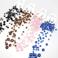 Plastique ABS perle parure de bijoux, Bracelet & boucle d'oreille & collier, avec chaîne de fer & Acrylique, avec 5cm chaînes de rallonge, Rond, 3 brins, couleurs mélangées, 8-20mm, Longueur:Environ 16.5 pouce, 3ensemblessérie/sac, Vendu par sac