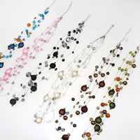 Glass Necklace, with iron chain & Acrylic, with 5cm extender chain, Round, 3-strand, mixed colors, 6-10mm, Length:Approx 16.5 Inch, 3Strands/Bag, Sold By Bag