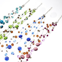 Стеклянный Ожерелье, с железный цепи & Акрил, с 5cm наполнитель цепи, Форма цветка, 3-нить, разноцветный, 6-10mm, длина Приблизительно 16.5 дюймовый, 3пряди/сумка, продается сумка