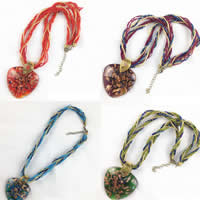 Lampwork Halskette, mit Nylonschnur & Glas-Rocailles & Zinklegierung, mit Verlängerungskettchen von 5cm, handgemacht, Goldsand, keine, 30-40mm, verkauft per ca. 16.5 ZollInch Strang