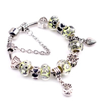 European Bracelet Zinc Alloy with Lampwork & Brass Money Bag antique silver color plated charm bracelet & enamel & with rhinestone nickel lead & cadmium free 180-200mm Sold By Strand