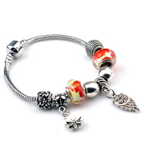 European Bracelet, Tibetan Style, with Lampwork & Brass, Owl, antique silver color plated, charm bracelet & different length for choice & faceted, nickel, lead & cadmium free, 180-200mm, Sold By Strand