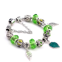 European Bracelet Zinc Alloy with Crystal & Brass Leaf antique silver color plated charm bracelet & enamel & faceted & with rhinestone nickel lead & cadmium free 180-200mm Sold By Strand