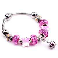 European Bracelet, Tibetan Style, with Crystal & Lampwork & Brass, Crown, plated, different length for choice & enamel, nickel, lead & cadmium free, 180-200mm, Sold By Strand