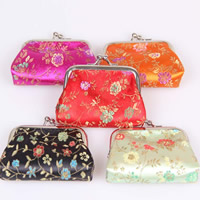 Coin Purse, Silk, with Iron, Trapezium, mixed colors, 85x65mm, 10PCs/Bag, Sold By Bag