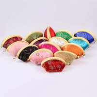Coin Purse, Silk, with Resin & Iron, mixed colors, 120x45mm, 10PCs/Bag, Sold By Bag