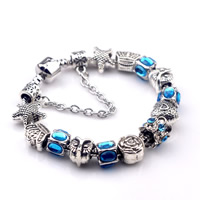 European Bracelet, Tibetan Style, with brass chain & Crystal, antique silver color plated, different length for choice & faceted & with rhinestone, nickel, lead & cadmium free, 180-200mm, Sold By Strand