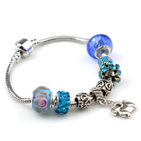 European Bracelet Zinc Alloy with Clay Pave & brass chain & Lampwork Sheep plated charm bracelet & enamel & with rhinestone nickel lead & cadmium free 180-200mm Sold By Strand