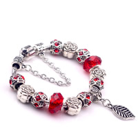 European Bracelet Zinc Alloy with brass chain & Crystal Leaf antique silver color plated charm bracelet & faceted & with rhinestone nickel lead & cadmium free 180-200mm Sold By Strand