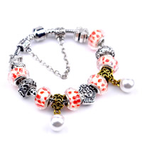European Bracelet Zinc Alloy with ABS Plastic Pearl & brass chain & Lampwork Round plated charm bracelet & faceted nickel lead & cadmium free 180-200mm Sold By Strand