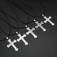Stainless Steel Jewelry Necklace with rubber cord iron lobster clasp with 4cm extender chain Cross original color Sold Per Approx 17 Inch Strand