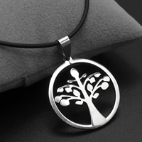 Tree Of Life Necklace, Stainless Steel, with rubber cord, iron lobster clasp, with 4cm extender chain, original color, 29x32x2mm, Sold Per Approx 17 Inch Strand