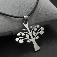 Tree Of Life Necklace, Stainless Steel, with rubber cord, iron lobster clasp, with 4cm extender chain, original color, 33x31x2mm, Sold Per Approx 17 Inch Strand