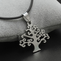 Tree Of Life Necklace Stainless Steel with rubber cord iron lobster clasp with 4cm extender chain original color Sold Per Approx 17 Inch Strand