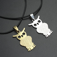 Stainless Steel Jewelry Necklace with rubber cord iron lobster clasp with 4cm extender chain Owl plated Sold Per Approx 17 Inch Strand