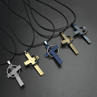 Stainless Steel Jewelry Necklace, with rubber cord, iron lobster clasp, with 4cm extender chain, Wrapped Cross, plated, with letter pattern, more colors for choice, 30x52x2mm, Sold Per Approx 17 Inch Strand