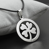 Stainless Steel Jewelry Necklace, with rubber cord, iron lobster clasp, with 4cm extender chain, Four Leaf Clover, original color, 30x35x2mm, Sold Per Approx 17 Inch Strand