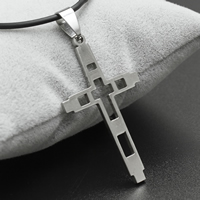 Edelstahl Schmuck Halskette, mit Gummiband, Eisen Karabinerverschluss, mit Verlängerungskettchen von 4cm, Kreuz, originale Farbe, 26x45x2mm, verkauft per ca. 17 ZollInch Strang