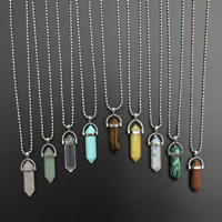 Natural Gemstone Necklace, with Iron, pendulum, platinum color plated, different materials for choice & ball chain, 14x40x11mm, Sold Per Approx 22.5 Inch Strand