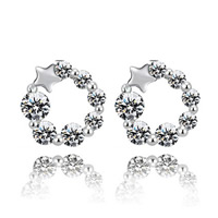 Brass Stud Earring Flower silver color plated with rhinestone nickel lead & cadmium free 9mm Sold By Pair