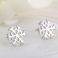 Christmas Earrings, Brass, Snowflake, silver color plated, Christmas jewelry, nickel, lead & cadmium free, 8mm, Sold By Pair