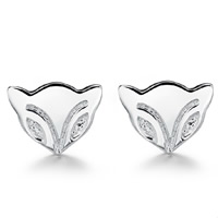 Brass Stud Earring Fox silver color plated nickel lead & cadmium free 8-10mm Sold By Pair