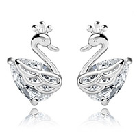 Rhinestone Earring Brass Swan silver color plated with rhinestone nickel lead & cadmium free Sold By Pair