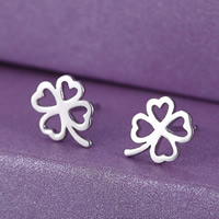 Clover Earrings, Brass, Four Leaf Clover, silver color plated, nickel, lead & cadmium free, 8mm, Sold By Pair