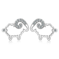 Brass Stud Earring Sheep real silver plated with rhinestone nickel lead & cadmium free Sold By Pair