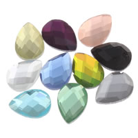 Glass Cabochons, Teardrop, flat back & faceted, more colors for choice, 10x14x4mm, 340PCs/Bag, Sold By Bag